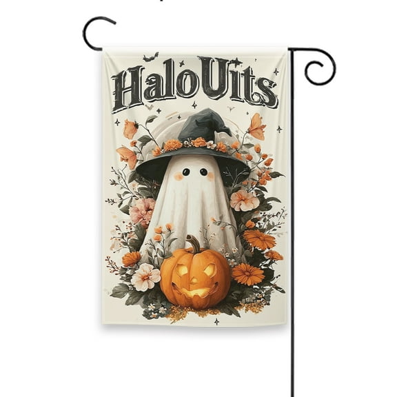 Halloween Welcome Pumpkin & Wandering Happy Fall Halloween Garden Flag - Vertical Double-Sided Yard Decor, Camping, Indoor & Outdoor Holiday Decoration, 12.5 x 18 Inches