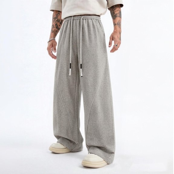 YueHuiYing Men's Baggy Sweatpants Fashion Wide Leg Casual Sweat Pants Drawstring Stretch Joggers with Pockets