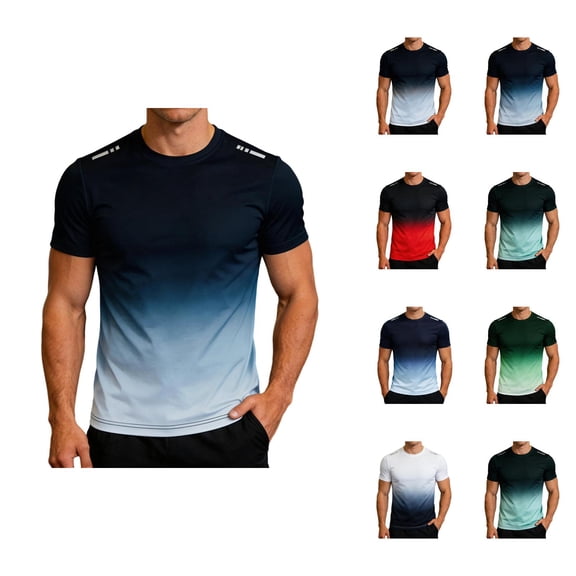 Workout T Shirts for Men 2026 Summer Casual Gradient Color Short Sleeve Crewneck Lightweight Breathable Athletic Gym Shirt
