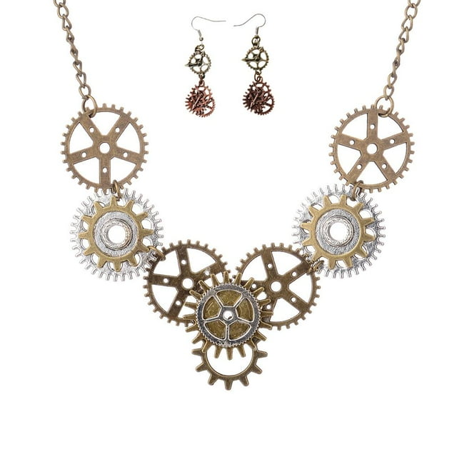 Conjuntos de Joyería para Mujer, con Colgante de Engranajes Steampunk, Pendientes de Engranajes Salvador Conjunto de pendientes de collar de engranajes