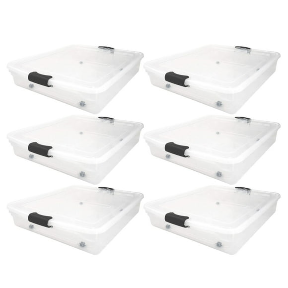 Homz 56 Quart Underbed Clear Plastic Latching Storage Container, 6 Pack