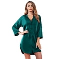 thumbnail image 5 of Ekouaer Women Satin Nightgowns Button Down Sleep Shirt 3/4 Sleeve Silk Nightshirts V Neck Nightwear, 5 of 7