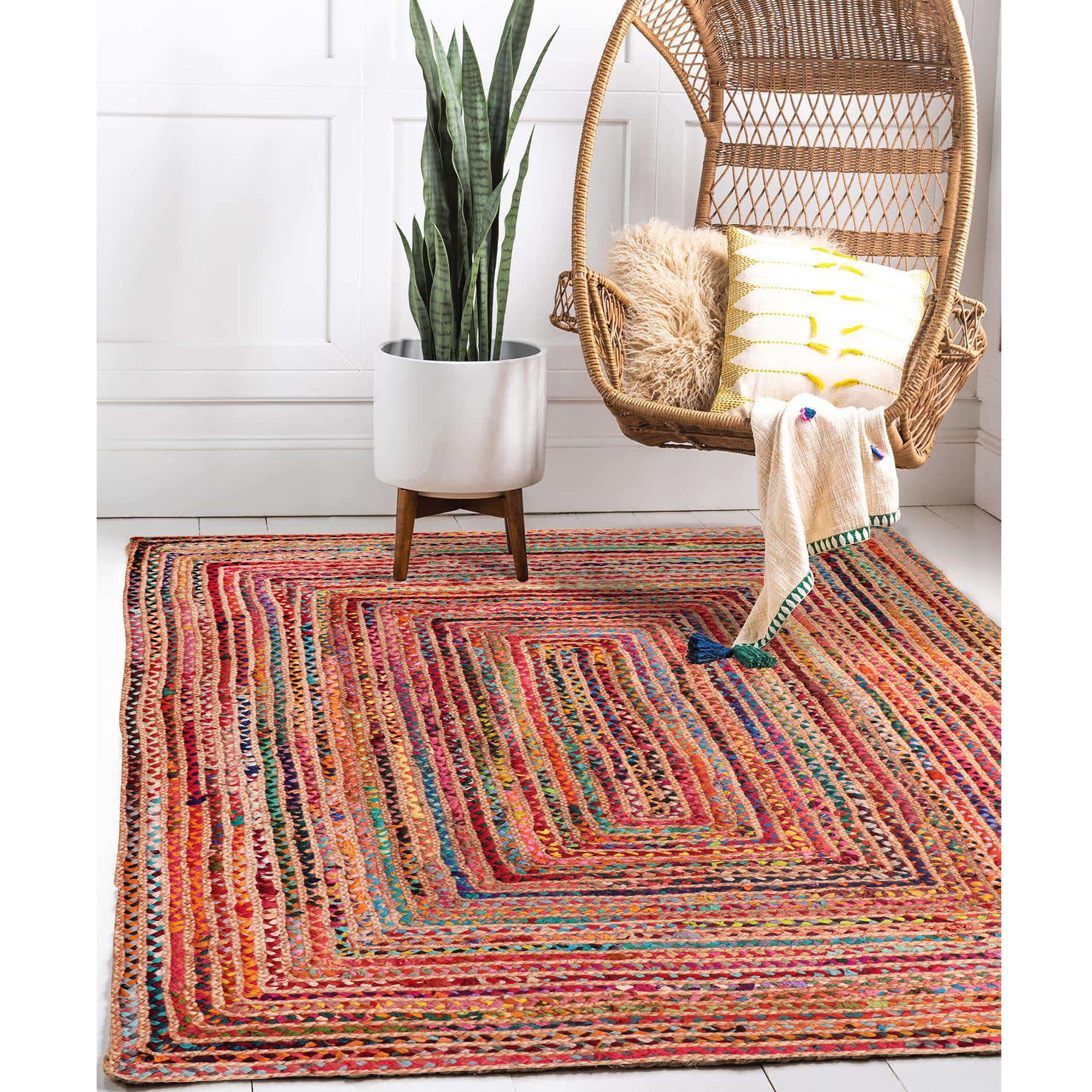 LR Home Ian 5' x 7'6" Rainbow Braided Stripe Indoor Area Rug
