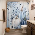 thumbnail image 2 of Fall Blue Pumpkins Shower Curtain - Water Repellent Fabric Shower Curtains Washable, Thanksgiving Floral Eucalyptus Berries Decorative Polyester Cloth Bathroom Curtains Modern Bath Decor 72"x84", 2 of 7