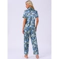 thumbnail image 4 of DARING DIVA Women's Silk Short Sleeves Floral Satin Pajama Sets M Blue Flowers, 4 of 7