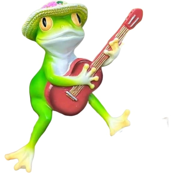Resin Frog Statue, Hand-Painted Guitar Frog Figurine for Garden, Balcony & Yard Decor