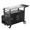 thumbnail image 2 of Outdoor Grill Cart with Storage, 49.8" Black Metal Patio Kitchen Island on Wheels w/ Stainless Steel Top, Hooks, Spice Rack, Bar Cart for Home Parties, 2 of 9