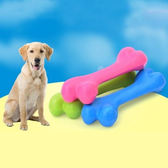 Walbest Dog Rubber Bone Shape 4.7"L Molar Bite-resistant Chew Training Funny Toy for Pet Puppy, Random Color