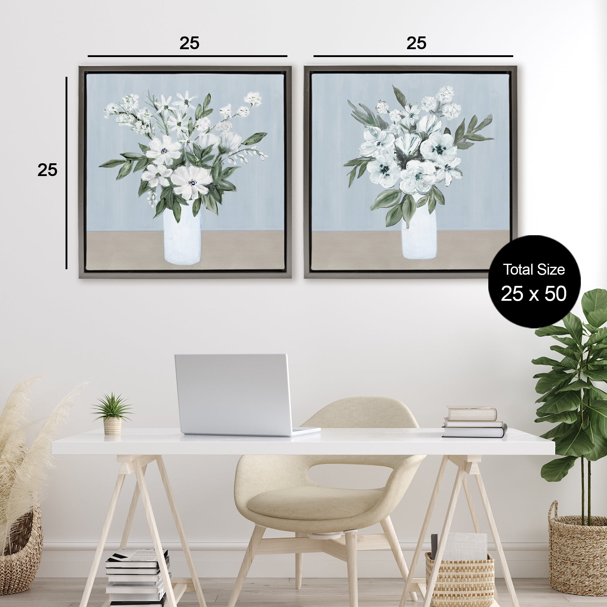 Stupell Industries Mixed White Blossoms 2 Piece Gray Framed Floater Canvas Set, design by Marilyn Dunlap
