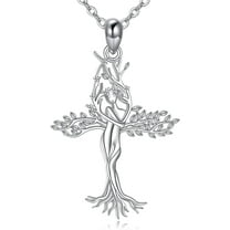 Cross Necklace Sterling Silver Tree of Life Cross Pendant Necklace Cross Jewelry for Women Christian Gifts