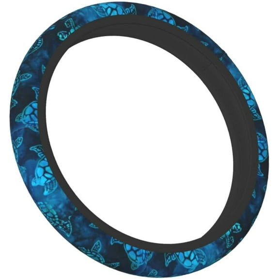 Blue Sea Turtle Car Steering Wheel Cover Universal Fit 15 Inch, Anti-Slip Breathable Protector for Women Watercolor Blue Sea Turtle Steering Wheel Cover