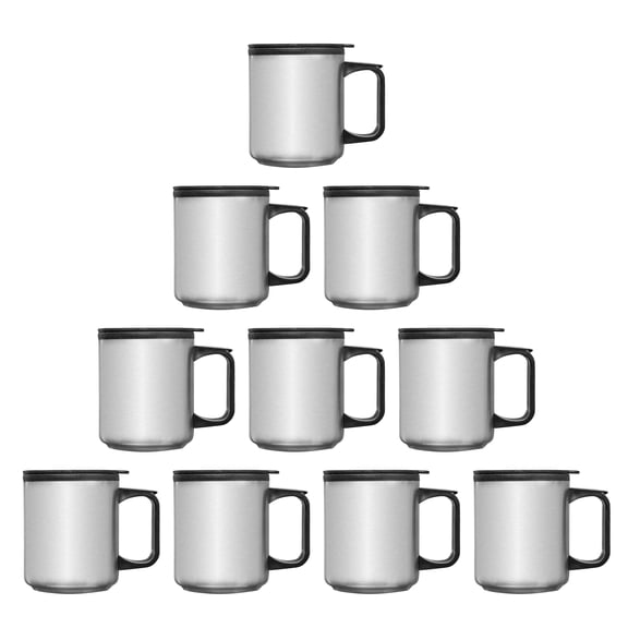 Stainless Steel Travel Mugs with Handle 12 oz. Set of 10, Bulk Pack - Perfect for Coffee, Soda, Other Hot & Cold Beverages - Stainless Steel