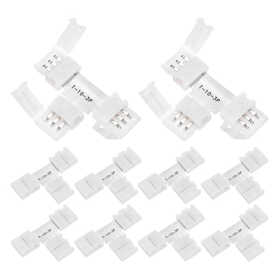 Uxcell 10-Pack 3-Pin 10mm LED Strip Lights Connectors T Shape for 5050 2835 Strip Light DIY Lighting [White]