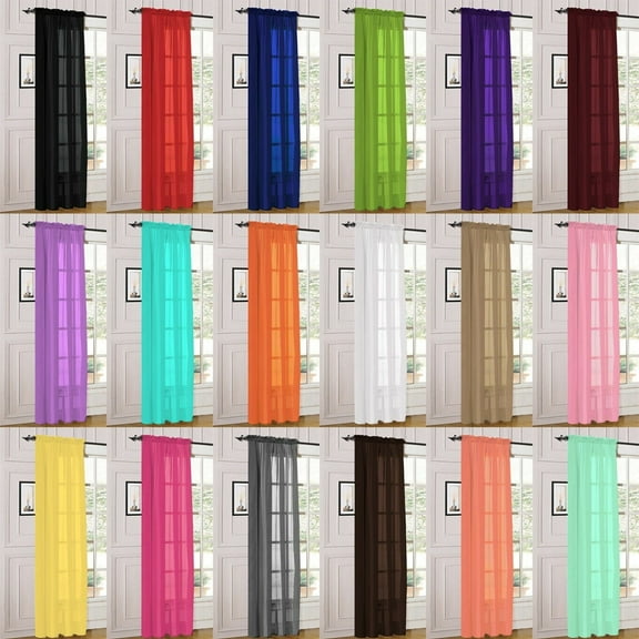 2 Pack: Basic Rod Pocket Sheer Voile Window Curtain Panels - Assorted Colors