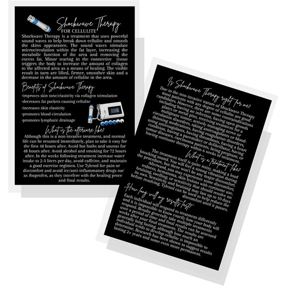 Shockwave Therapy for Cellulite Information Card  30 Pack  4x6 inch Large Postcard Size  Cellulite Treatment Information  Black Card Design