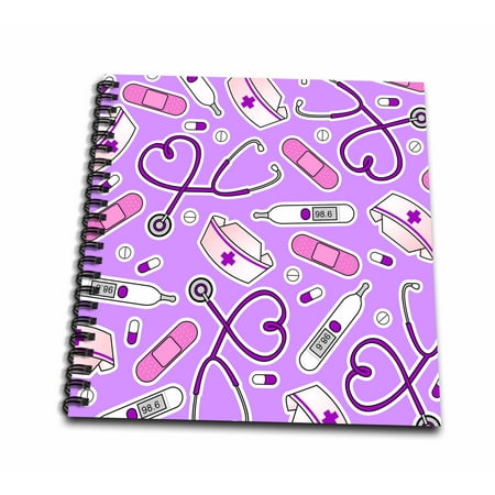 3dRose Nurse Love Pattern Purple - Mini Notepad, 4 by 4-inch
