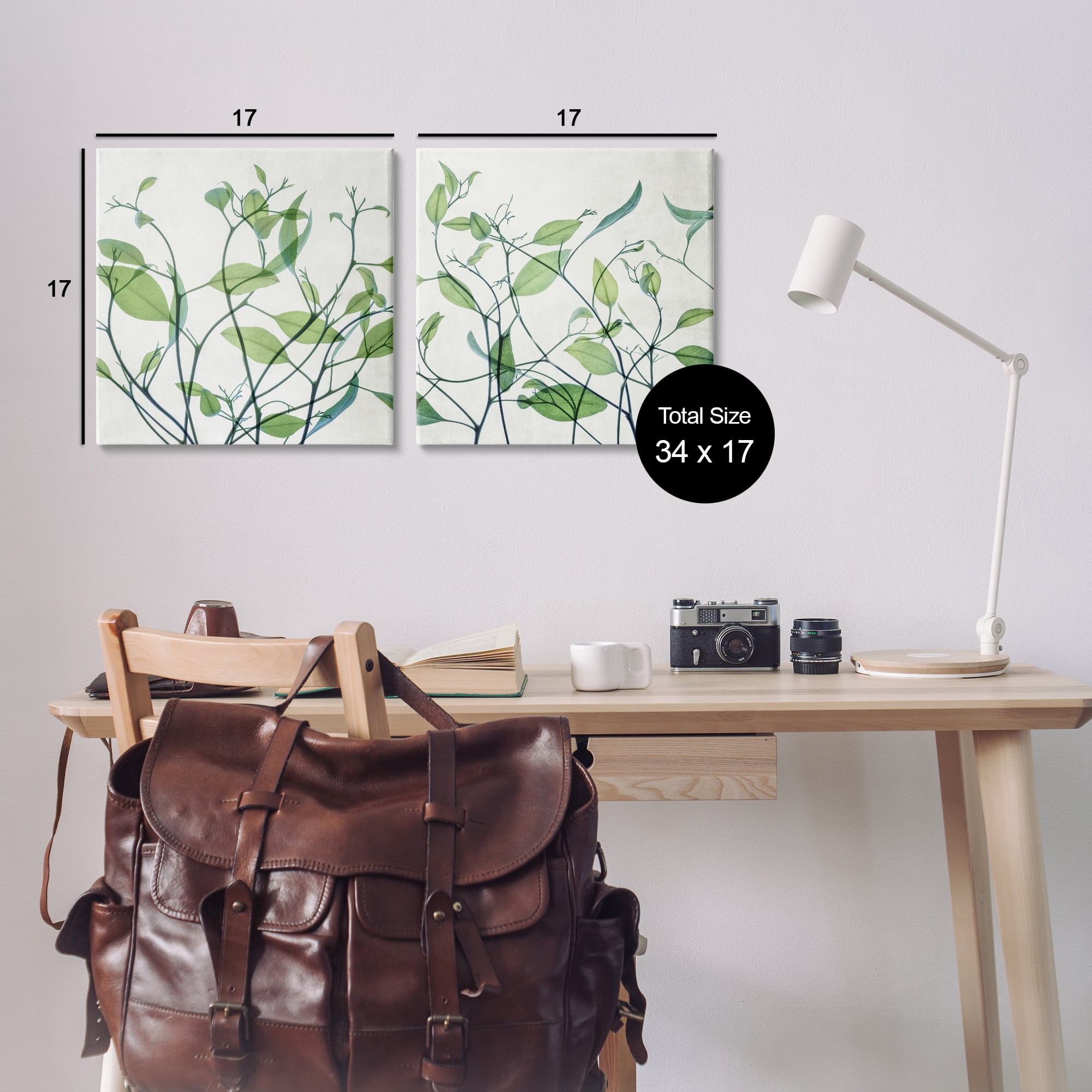 Stupell Industries Green Botanical Leaves Xray Plants & Flowers Painting Wrapped Canvas Art Print Wall Art, 17 x 17, Set of 2