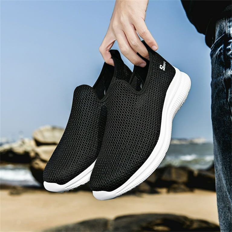 PEASKJP Platform Sneakers for Men Breathable Mesh Casual Outdoor Walking  Shoes Trail Sneaker,Black,12.5