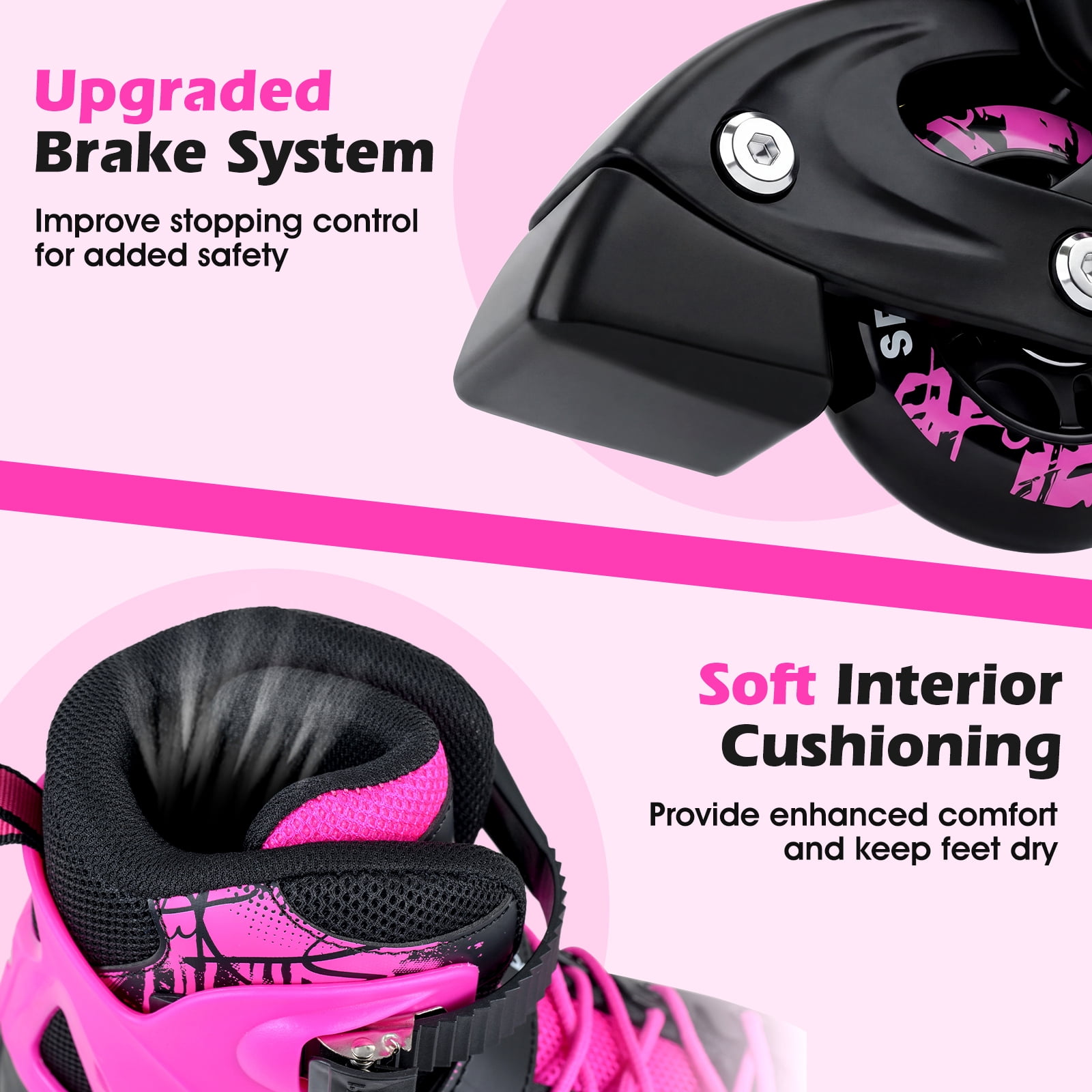 Babyjoy Kids Inline Skates, Adjustable Light-Up Roller Skates with Illuminating Wheels Pink
