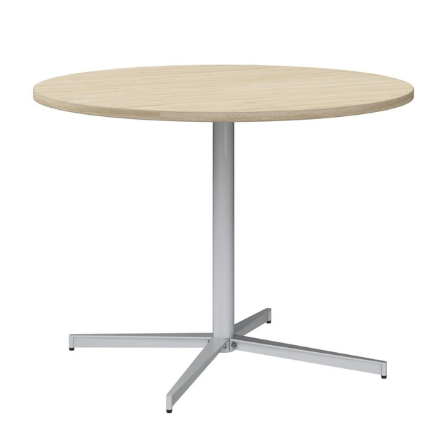 Table de Conférence Ronde 42W avec Base en Métal en Orme Naturel - Bois Reconstitué