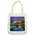 thumbnail image 1 of City Tote Bag, North Carolina Marshall Park United States American Night Reflections on Lake Photo, Cloth Linen Reusable Bag for Shopping Books Beach and More, 16.5" X 14", Cream, by Ambesonne, 1 of 2