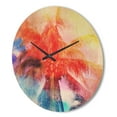 thumbnail image 3 of Designart 'Red Watercolor Retro Palms' Modern Wood Wall Clock, 3 of 5