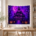 thumbnail image 5 of Haunted Mansion on a Stone Path with Glowing Pumpkins, Spooky Gothic for Decor Fans, Eerie Art Decor, Halloween Gift, Tapestry Wall Hanging for Bedroom and Living Room, 5 of 7