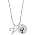 thumbnail image 1 of Delight Jewelry Silvertone Small Gelato Script Initial - V - Silvertone Script Initial Disc - P - Charm Necklace, 20"+3", 1 of 4