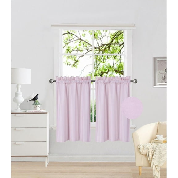RS5 1-Set Pink Rod Pocket Silky Window Curtain Lined Blackout, Two (2) Panels 30"X 36" Each
