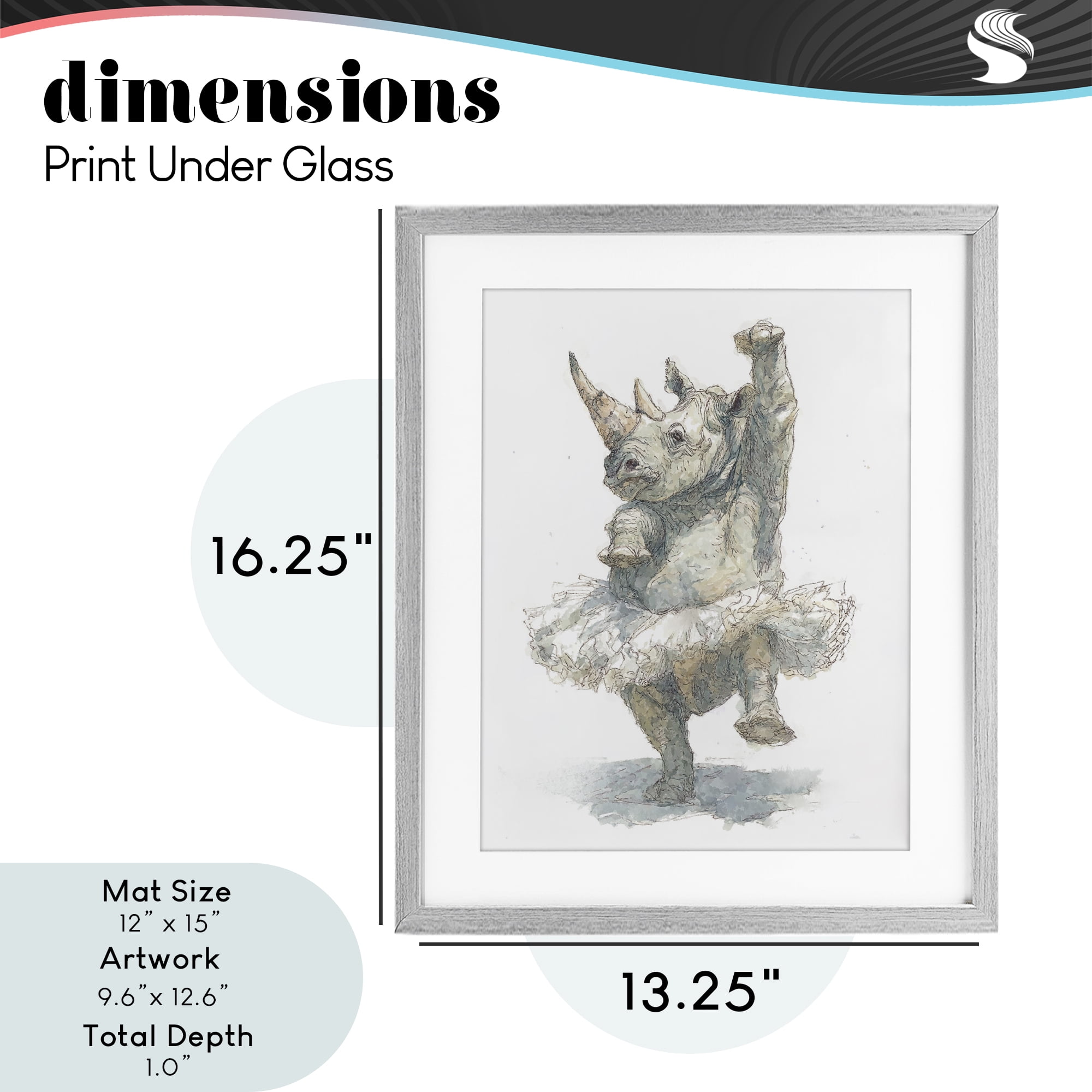 Ballet Rhino Tutu Gray Framed Print Under Glass, design by Ziwei Li