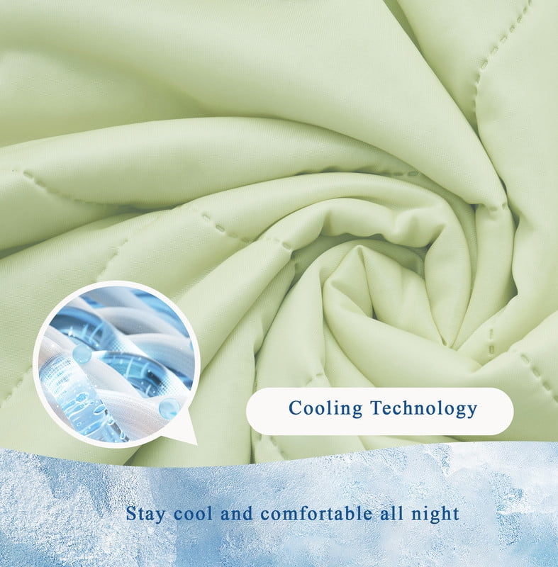 Cooling Comforter Twin Size, Double-Sided Cooling Tech Fabric Blanket for Hot Sleepers and Night Sweats, All-Season Breathable Lightweight Comforter, Apple Green