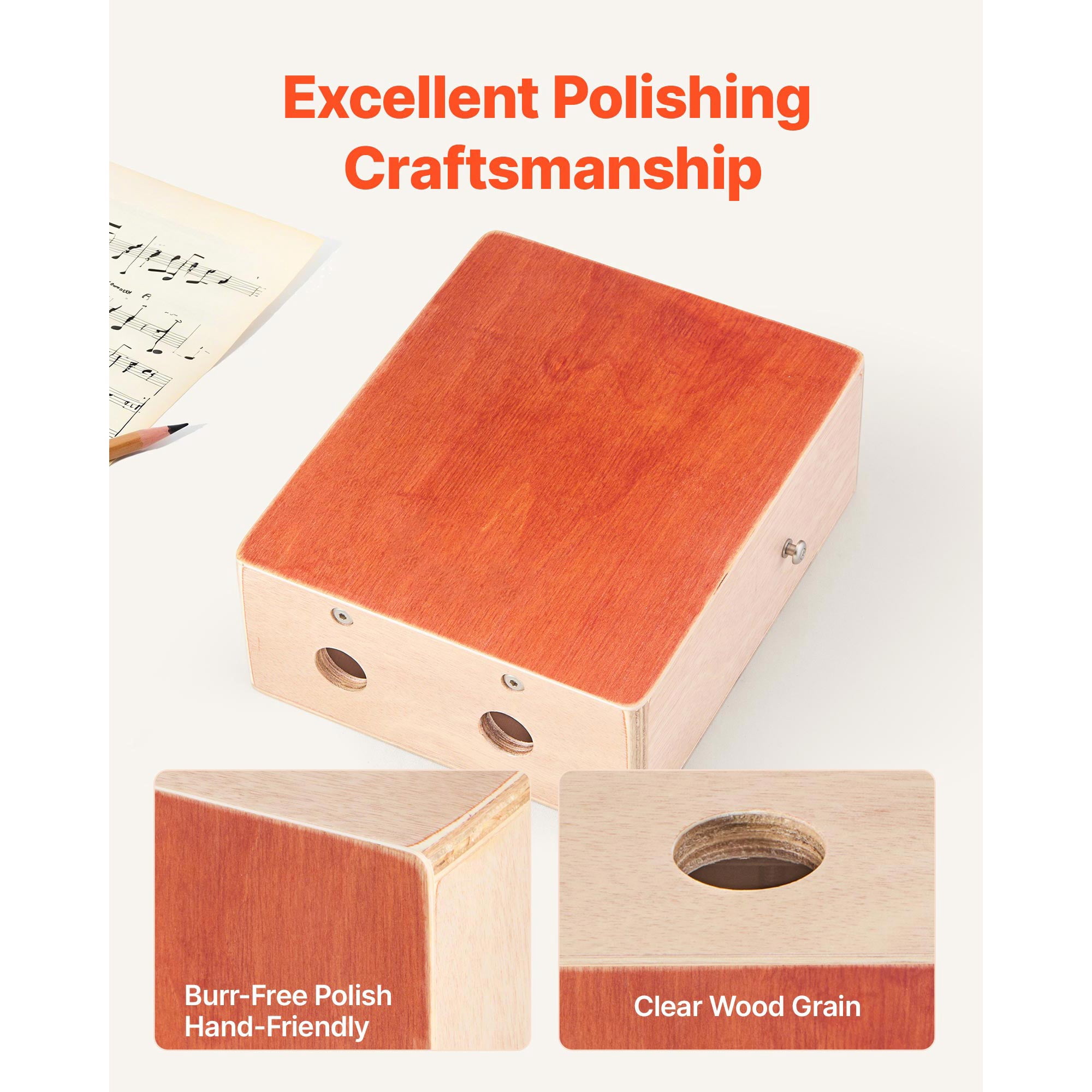 KFFKFF Cajon Box Drum with Internal Guitar Strings, Compact Wooden Percussion Instrument, Portable Birch Wood Drum with Travel Bag and Adjustable Strap, Ideal for Beginners and Professionals