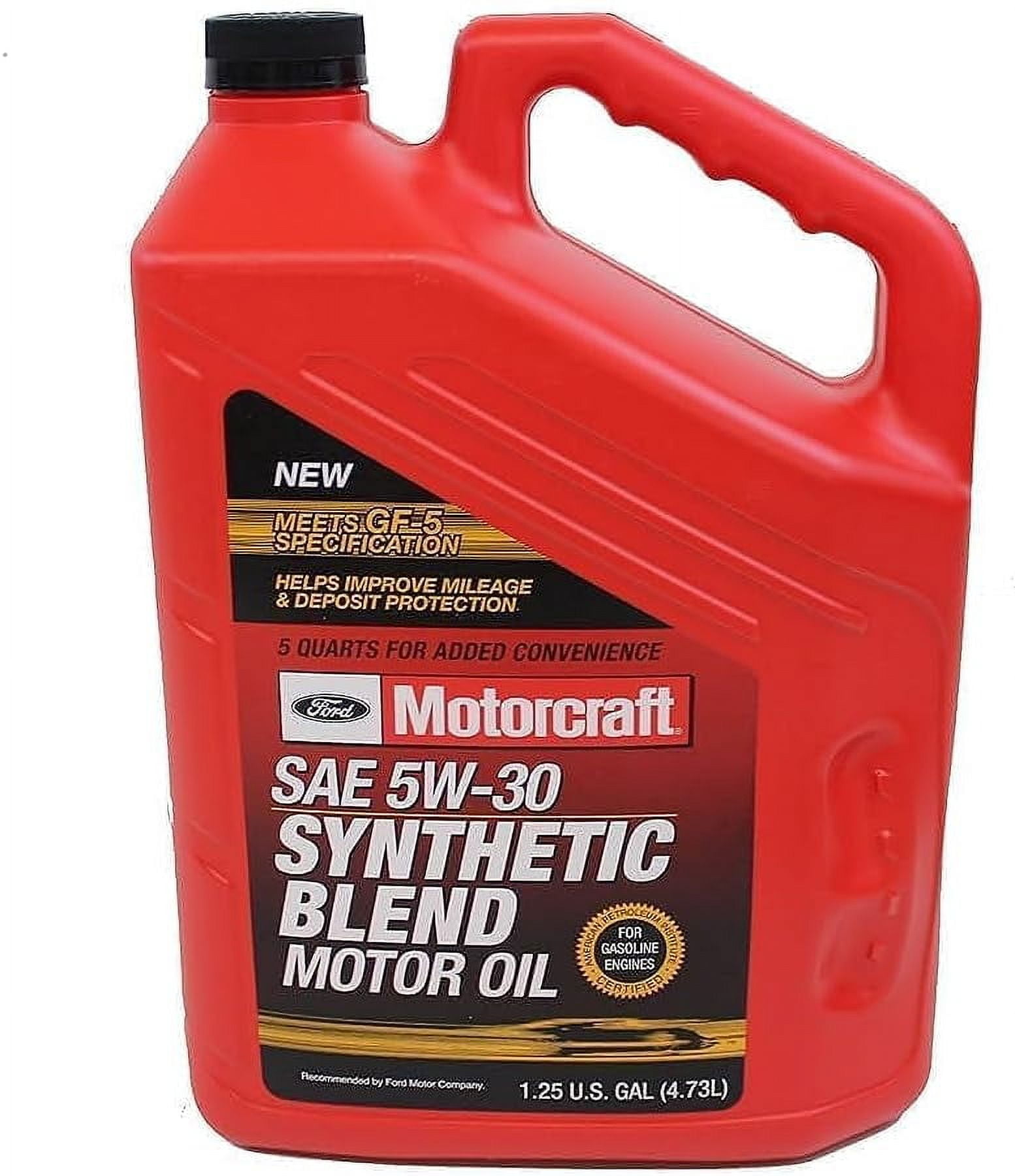 (3 pack) Motorcraft Synthetic Blend Motor Oil, 5W-30 - A premium-quality motor oil specifically developed for Ford Motor Company vehicles, 5 quart jug, sold by each