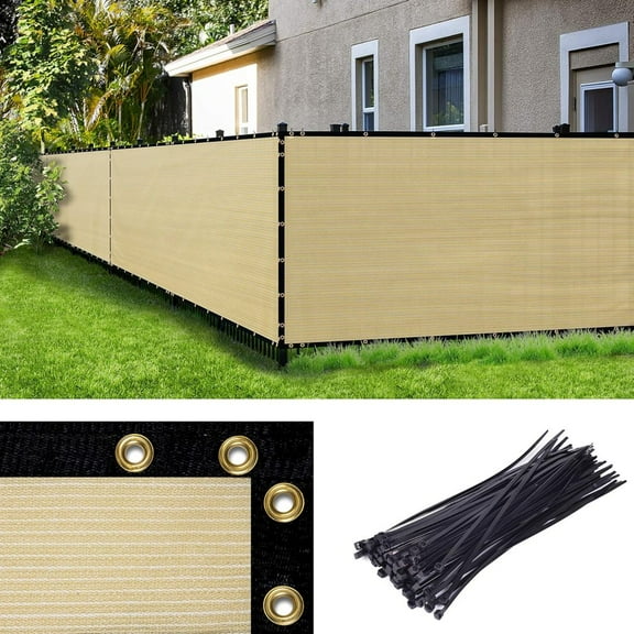 LZQP Custom Made 6' x 6' Beige Fence Privacy Screen Windscreen with Bindings & Grommets, Heavy Duty for Commercial and Residential, 90% Blockage, Cable Zip Ties Included (We Customize)