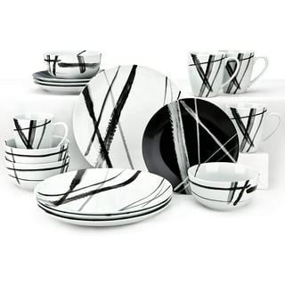 Divitis Home Fusion Porcelain Dinnerware Set 12 Piece, Black Round Plates  (Soup Bowls, Dinner Plates, Salad Plates), Dish Set, Dinner Plates and  Bowls