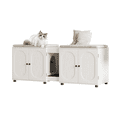 thumbnail image 1 of Double Cat Litter Box Enclosure for 2 Cats, Hidden Litter Furniture Cabinet with Rattan Door, Dual Compartment Storage, Spacious Washroom Table for Living Room, Wood Retro White Oak, 1 of 8