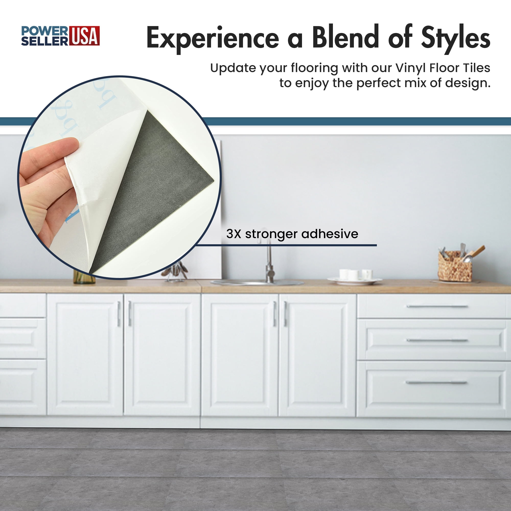 PowerSellerUSA Vinyl Self Adhesive Contemporary Design Peel and Stick Square Floor Tiles