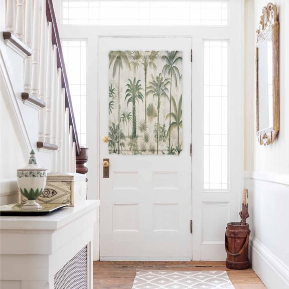 Palm Tree Door Curtains for Door Window, French Sidelight Front Back Door Curtains With Tieback, Sage Green Tropical Nature Plant Watercolor Kitchen Rod Pocket Drapes Panel, 54"x40"