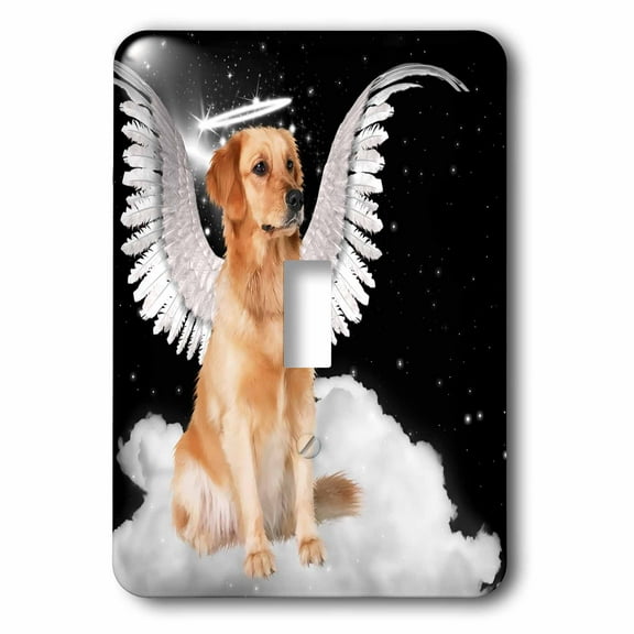 3dRose, Golden Retriever Angel Dog Sitting on a Cloud with a cute Halo and Angel Wings, single toggle switch