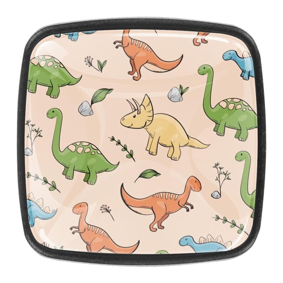 4 Pcs Square Cabinet Handle Cupboard Knob Drawer Pulls Handle Dinosaur Drawer Knobs with Screws Furniture Decoration