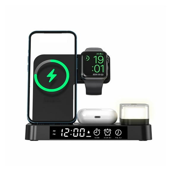 Alarm Clock RGB Night Light Wireless Charging Station 3 In 1 Fast Charger Station For Earphone Phone Watch ,High Power