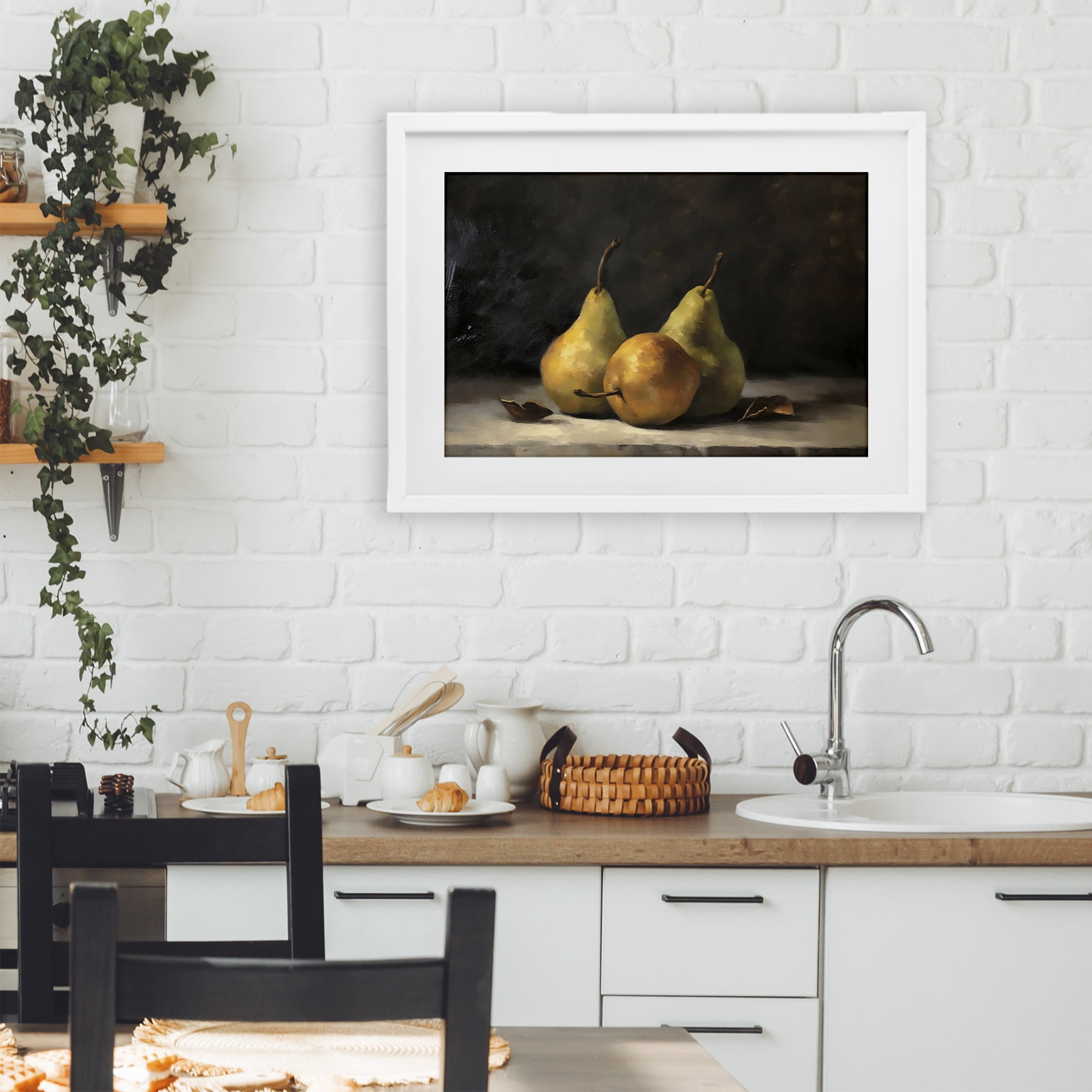 Stupell Industries Three Pears on Marble White Framed Print Under Glass, design by Creative Studio