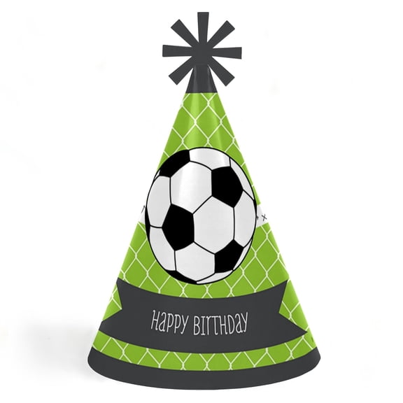 Big Dot of Happiness Goaaal - Soccer - Cone Happy Birthday Party Hats for Kids and Adults - Set of 8 (Standard Size)