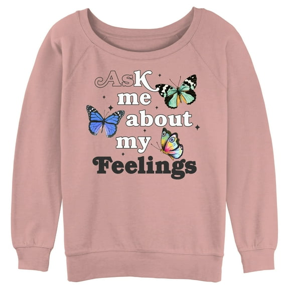 Junior's Lost Gods My Feelings Butterflies  Sweatshirt Desert Pink Large