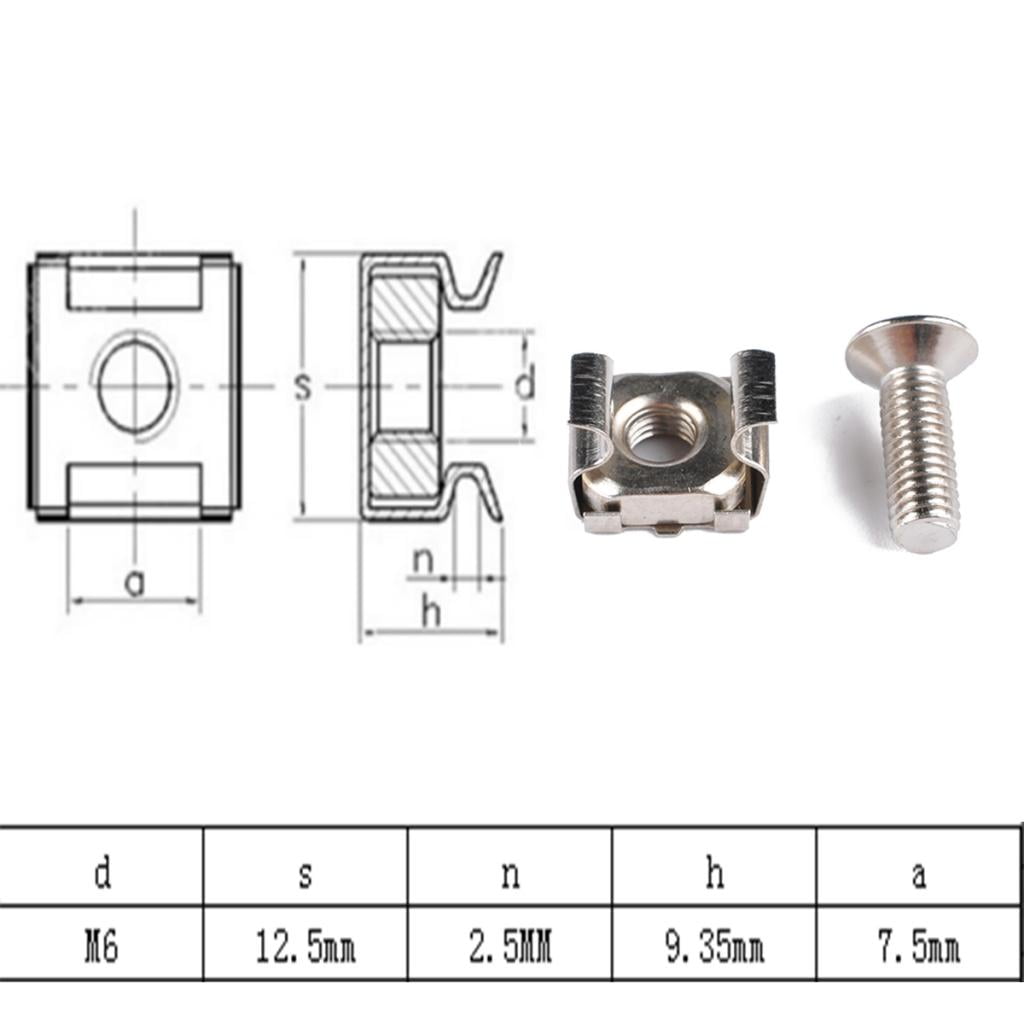 50 Mount Cage Nuts, Screws and Washers for Rack Mount Server Cabinet, Rack Mount Server Shelves, Routers, (M6 x 16mm)