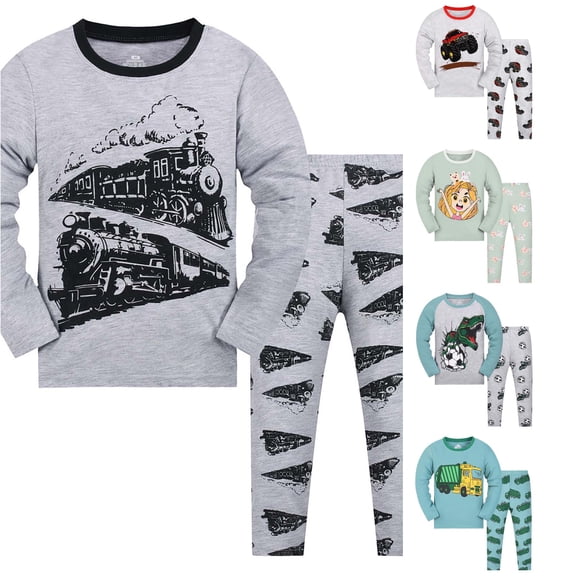 TBWNWG Toddler Baby Boys Girls Pajamas Set Cartoon Cute Print Long Sleeve Top Trousers 2 Piece Sleepwear Loungewear for Kids Bedtime Daily Wear