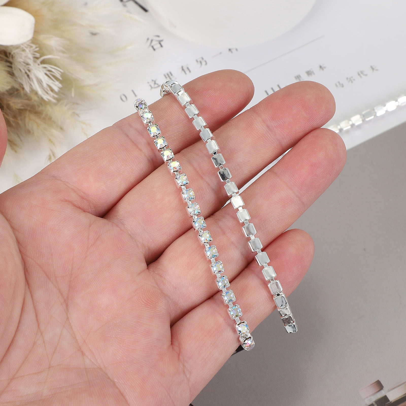 Uxcell Crystal Rhinestone Close Chain Trim, Crystal Claw Cup Chain Trim String for Sewing Craft Colorful
