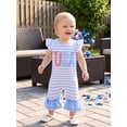 thumbnail image 5 of BemeyourBBs Newborn Baby Girl 4th of July Outfit Patriot Independent Day Clothes Summer One Piece Romper Fly Sleeve Stripes USA Flag Letters Casual Ruffled Jumpsuit Baby Fourth of July Outfit, 5 of 9