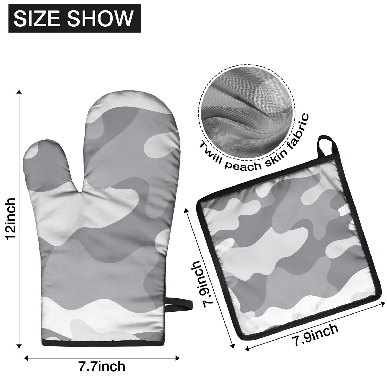 Camouflage Oven Mitts and Pot Holders Set Of 4, Heat Resistant Kitchen Gloves with Non-Slip Grip, Hanging Loop, Soft Cotton Lining for Baking, Cooking, Grilling, Barbecue