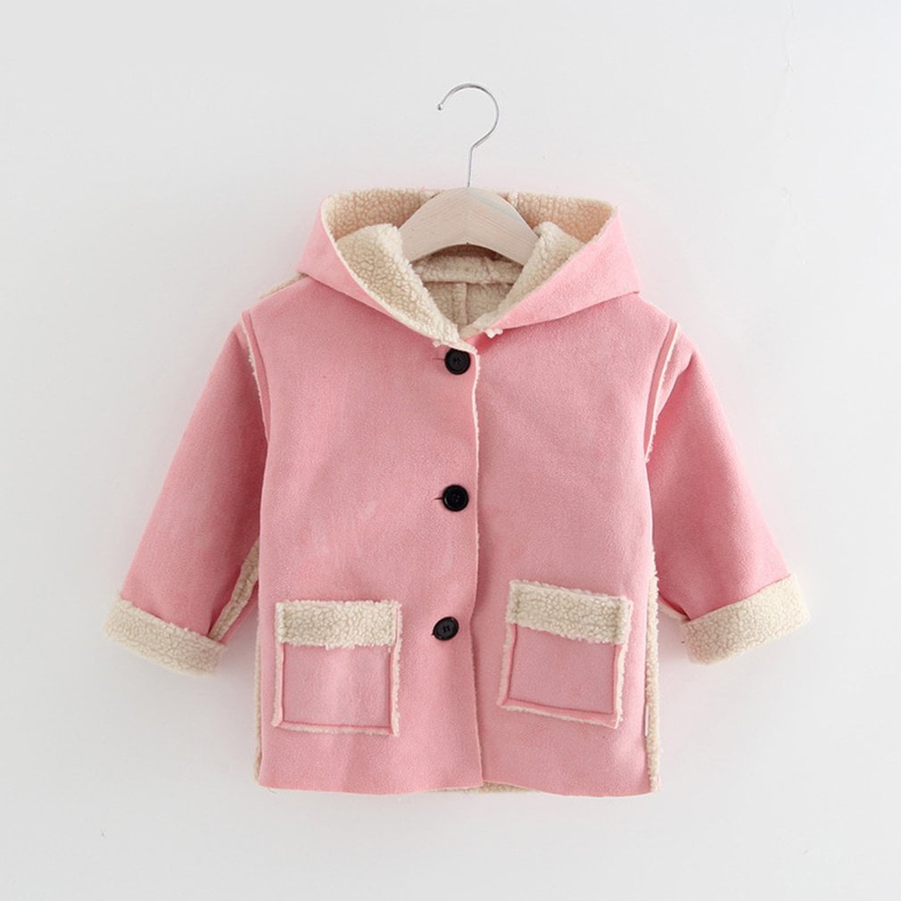 Fashion Girl Children Coat Button Closure Hooded Outerwear Jacket